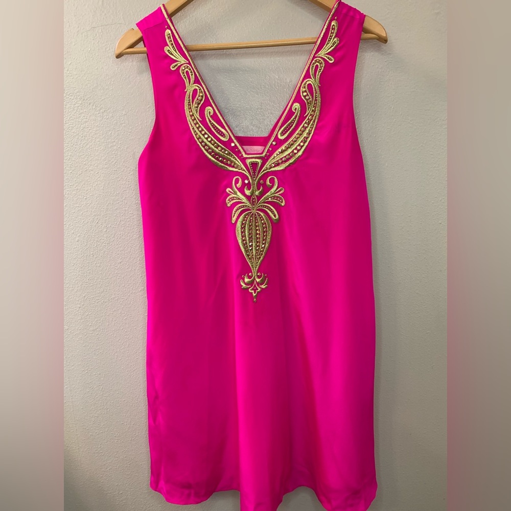 Pink Lilly Pulitzer Party Dress Gold Detail Size Small